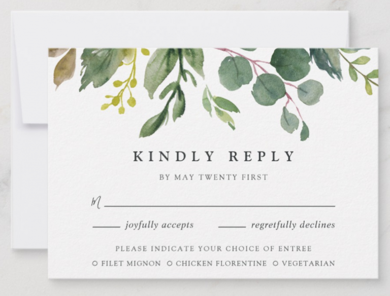 Wedding RSVP Examples Sample RSVPs You Can Use For Your Wedding   RSVP Example With Meal Preference 768x584 